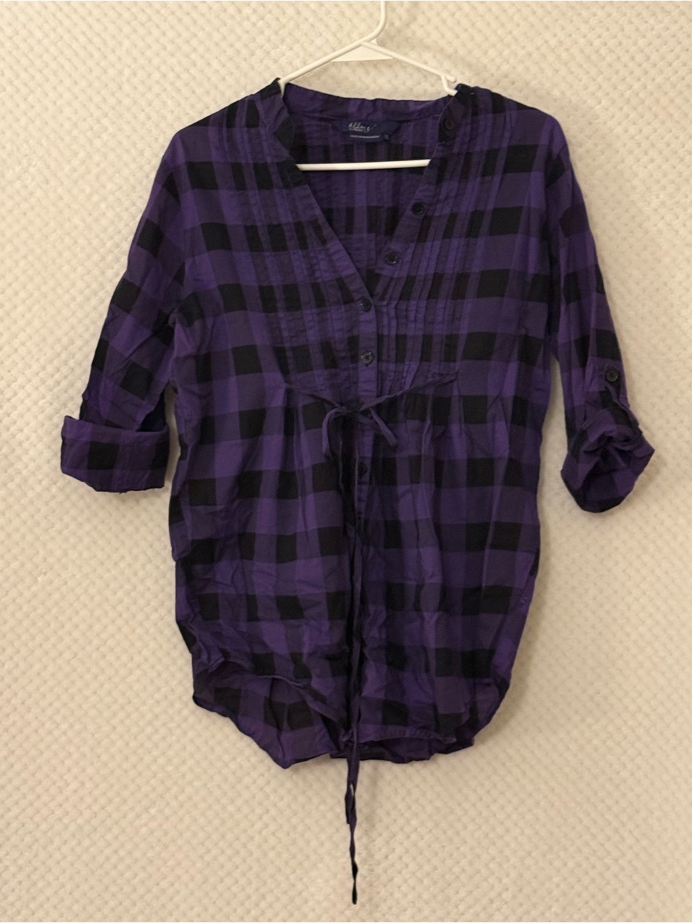 Miley Cyrus & Max Azria Purple and Black Plaid Button-Front Tunic